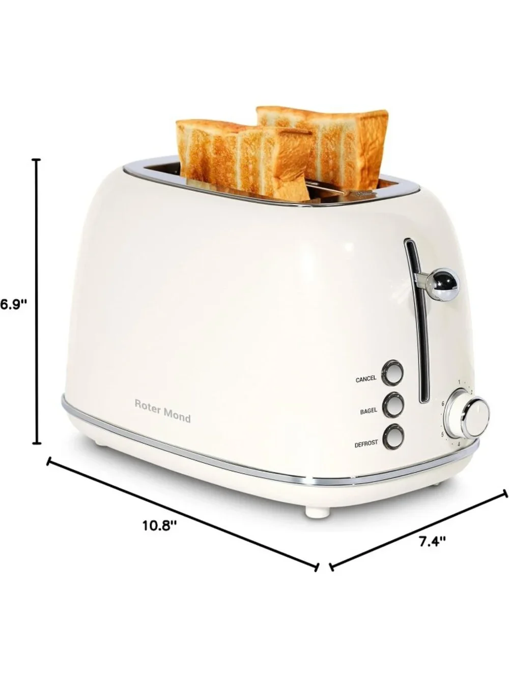 2 Slice Cream Retro Stainless Steel with Bagel Defrost Functions Tray Toaster